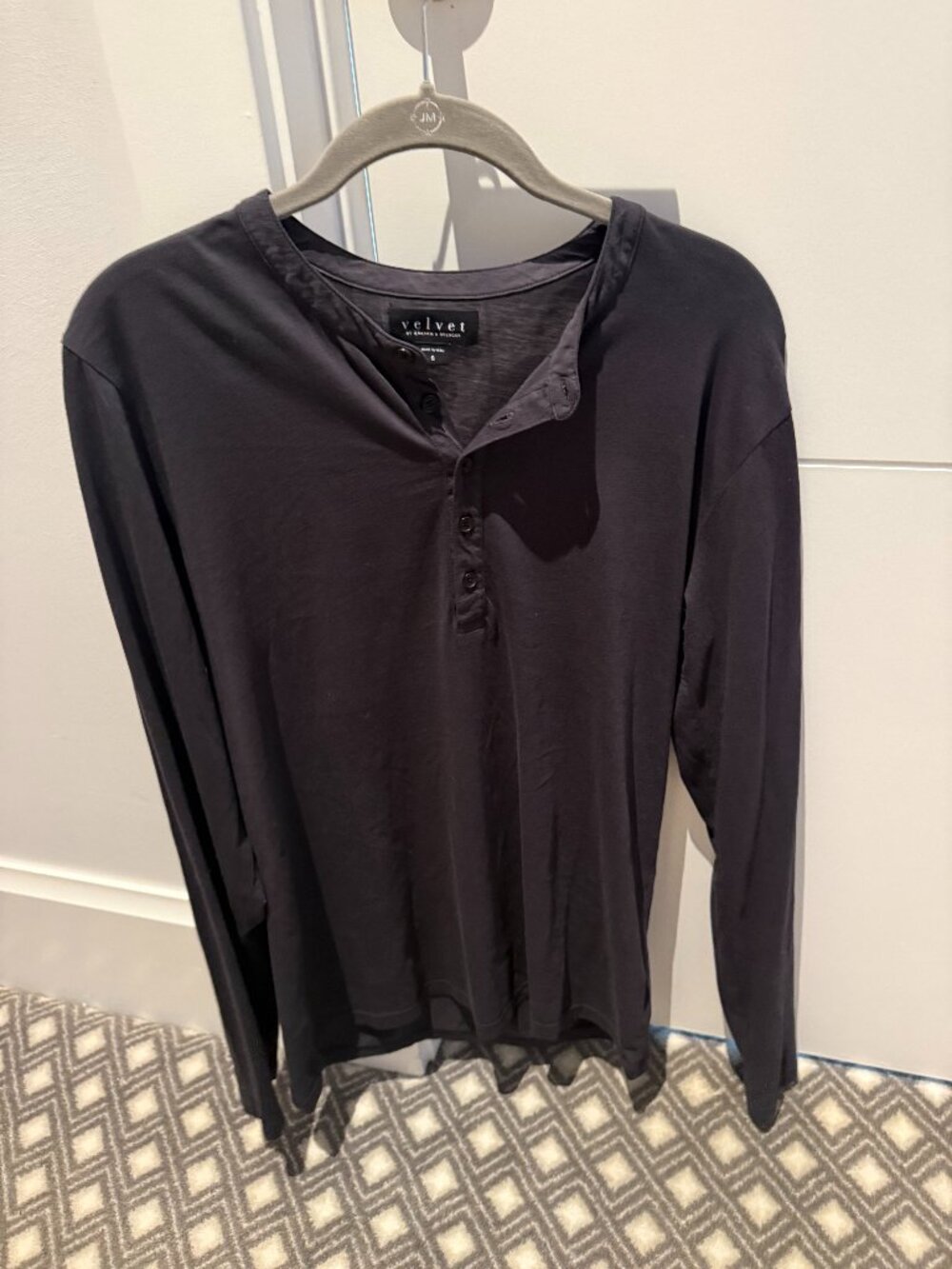 Velvet Black Long Sleeve Henley Small